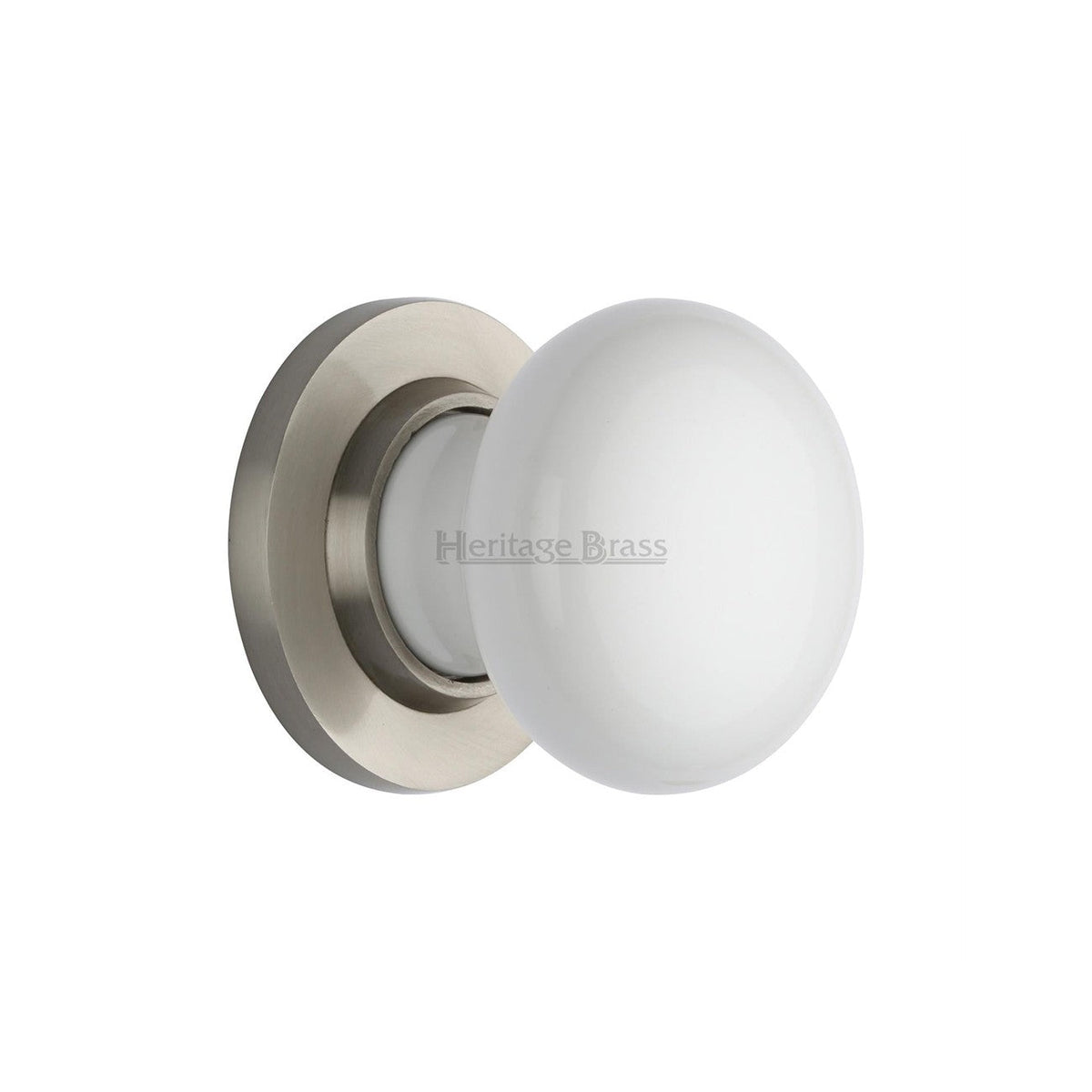 Plain White Porcelain Door Knob on Rose by M Marcus - Heritage Brass