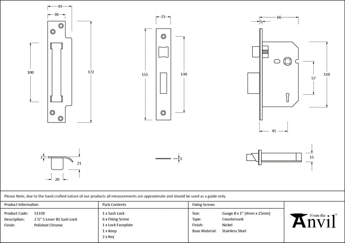 5 Lever BS Sash Lock by From The Anvil