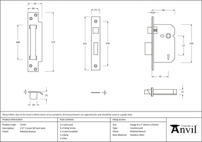 5 Lever BS Sash Lock by From The Anvil