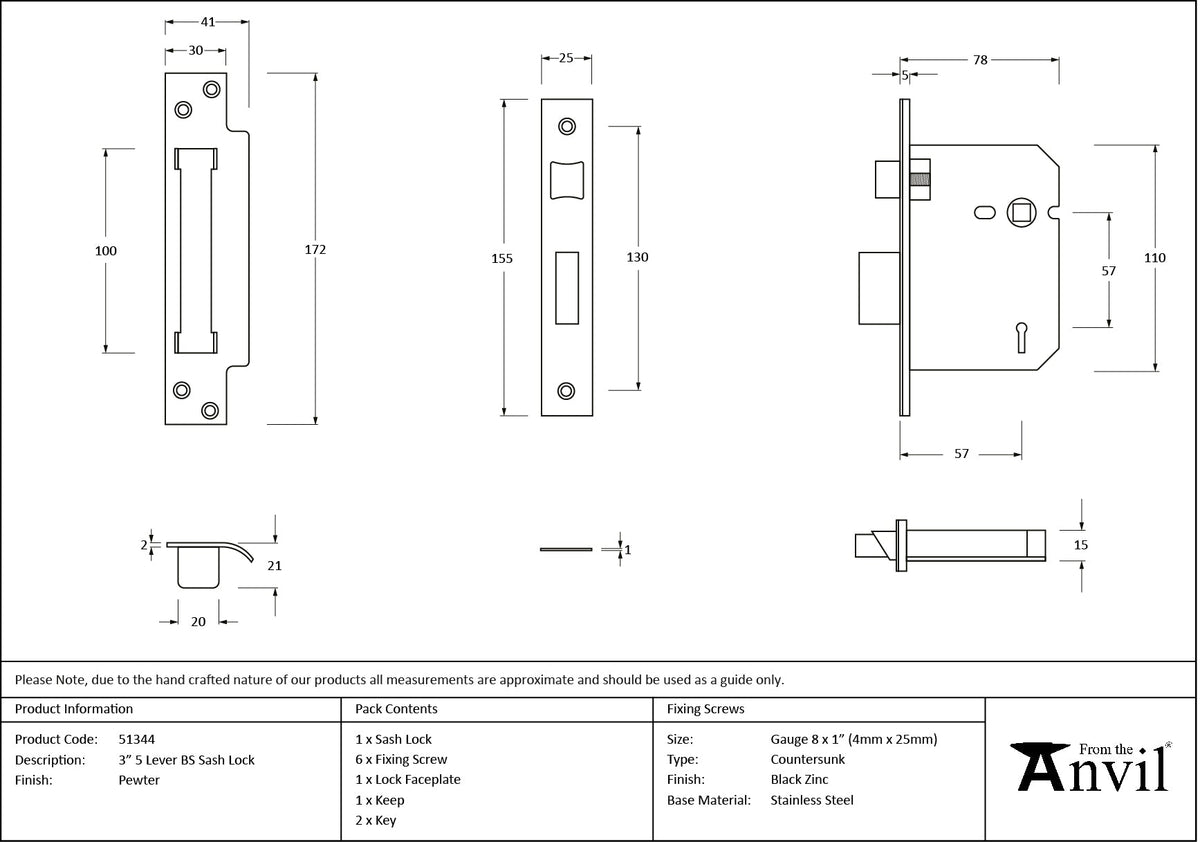 5 Lever BS Sash Lock by From The Anvil