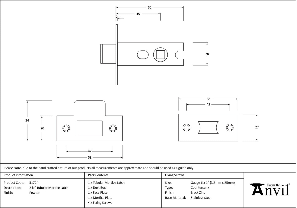 Tubular Mortice Latch by From The Anvil