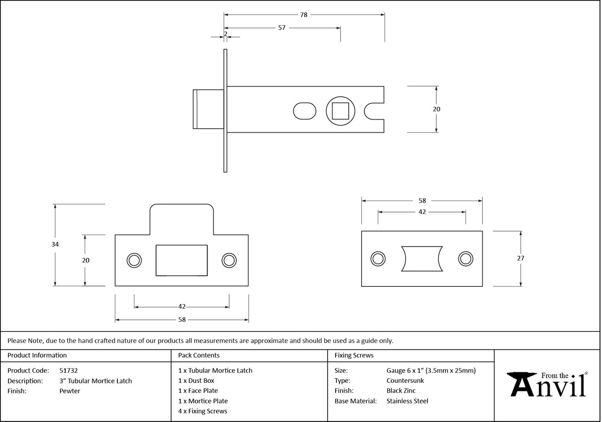 Tubular Mortice Latch by From The Anvil
