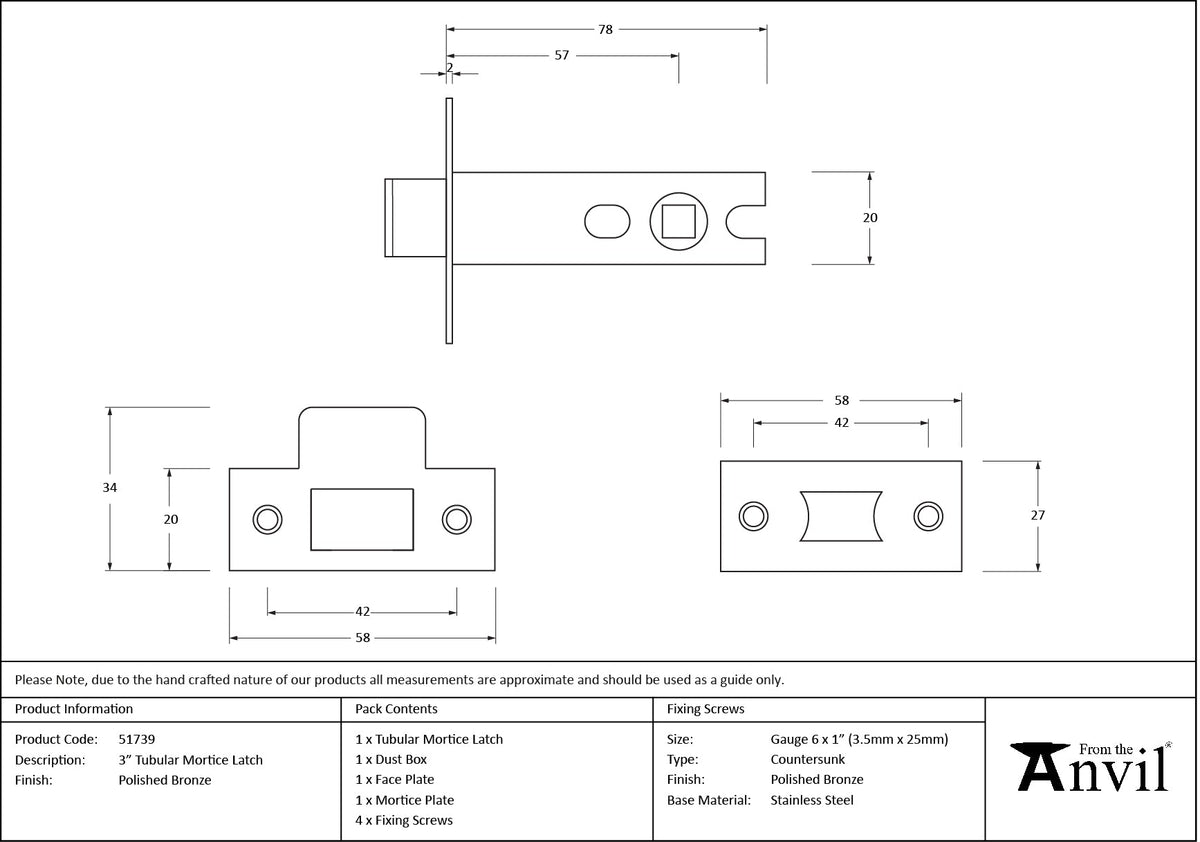 Tubular Mortice Latch by From The Anvil