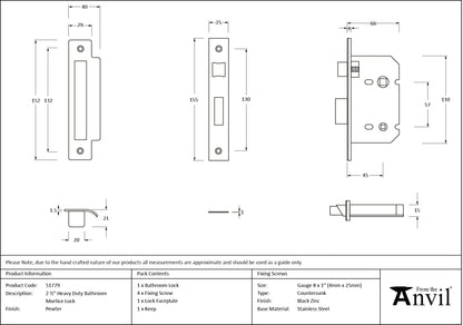 Heavy Duty Bathroom Mortice Lock by From The Anvil