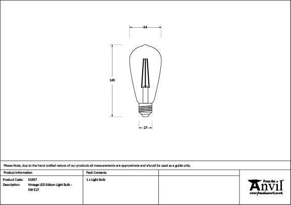 Vintage LED Edison Light Bulb - 5W E27 by From The Anvil