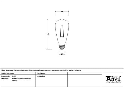Vintage LED Edison Light Bulb - 5W E27 by From The Anvil