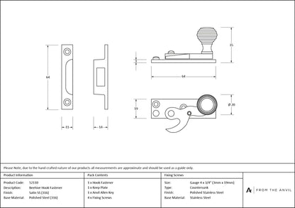 Beehive Sash Hook Fastener by From The Anvil