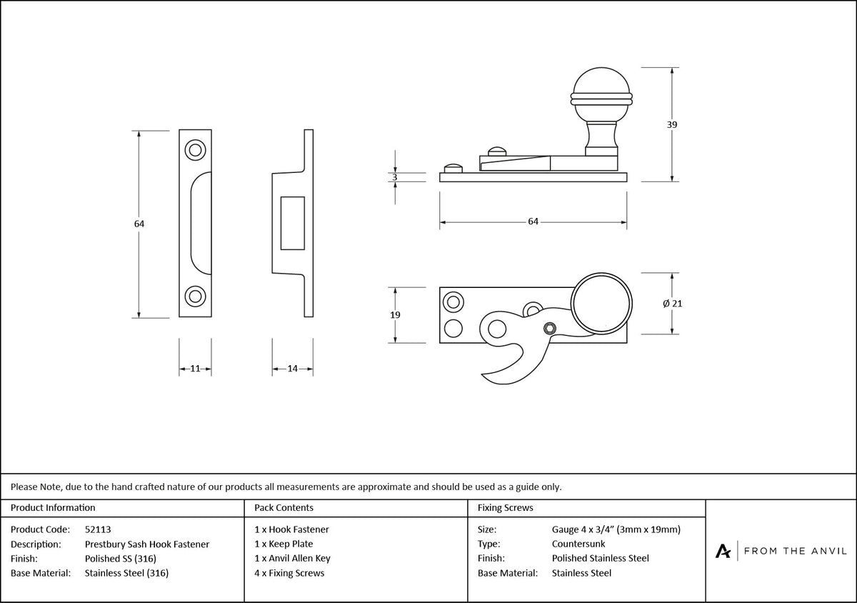 Prestbury Sash Hook Fastener by From The Anvil