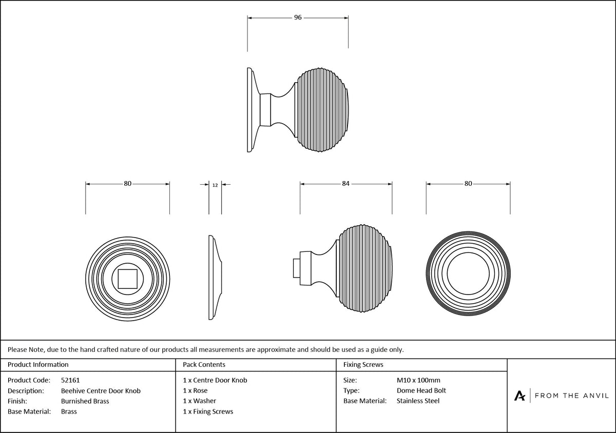 Beehive Centre Door Knob by From The Anvil