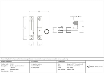 Beehive Quadrant Fastener - Narrow by From The Anvil