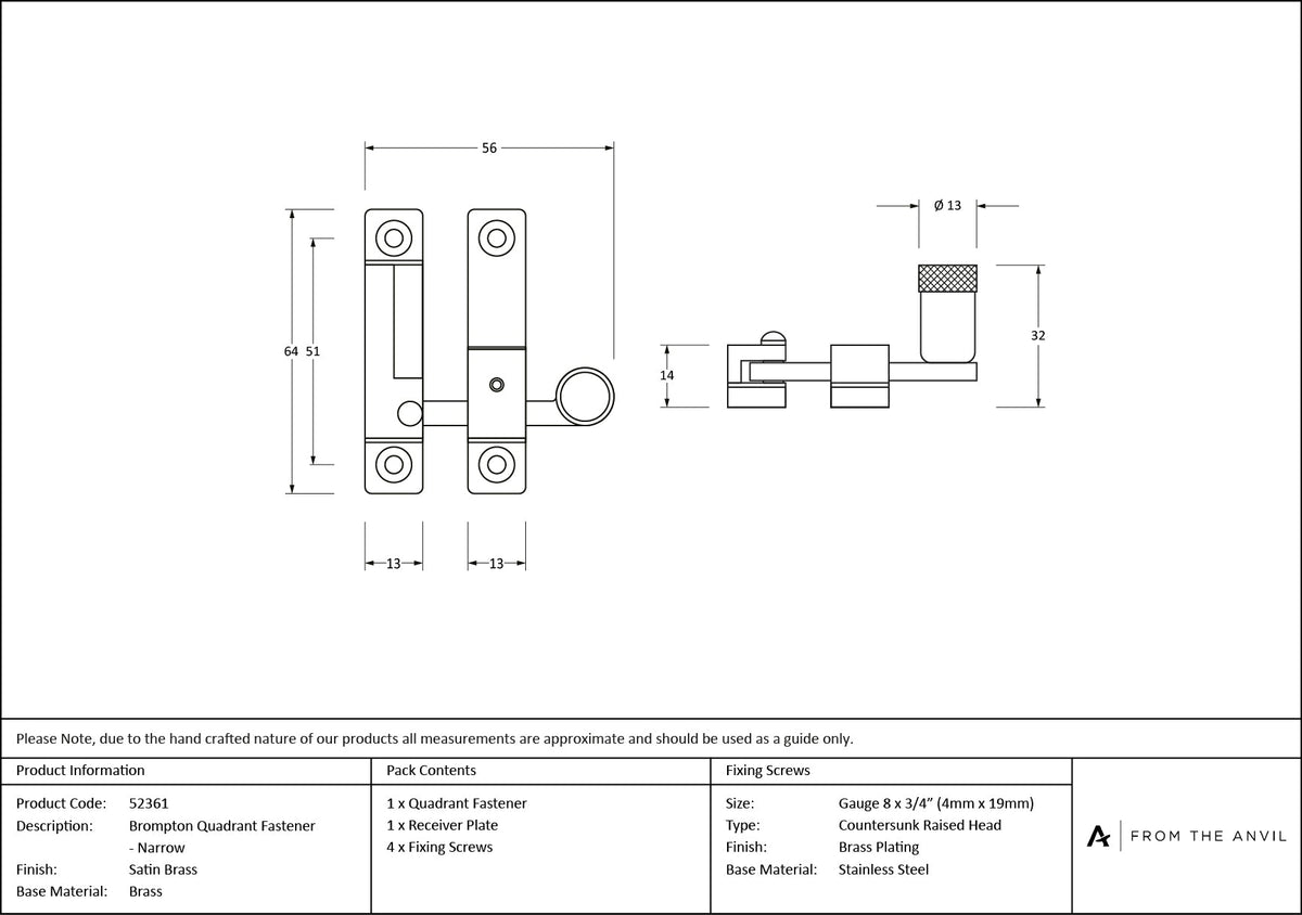 Brompton Quadrant Fastener - Narrow by From The Anvil