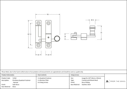Prestbury Quadrant Fastener - Narrow by From The Anvil