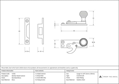 Beehive Sash Hook Fastener by From The Anvil