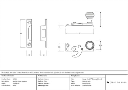 Beehive Sash Hook Fastener by From The Anvil