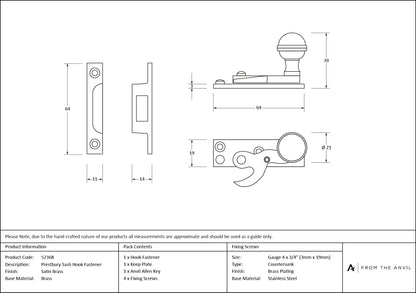 Prestbury Sash Hook Fastener by From The Anvil