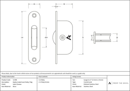 Radiused Sash Pulley 75kg by From The Anvil