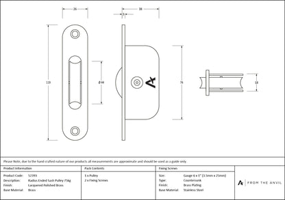 Radiused Sash Pulley 75kg by From The Anvil