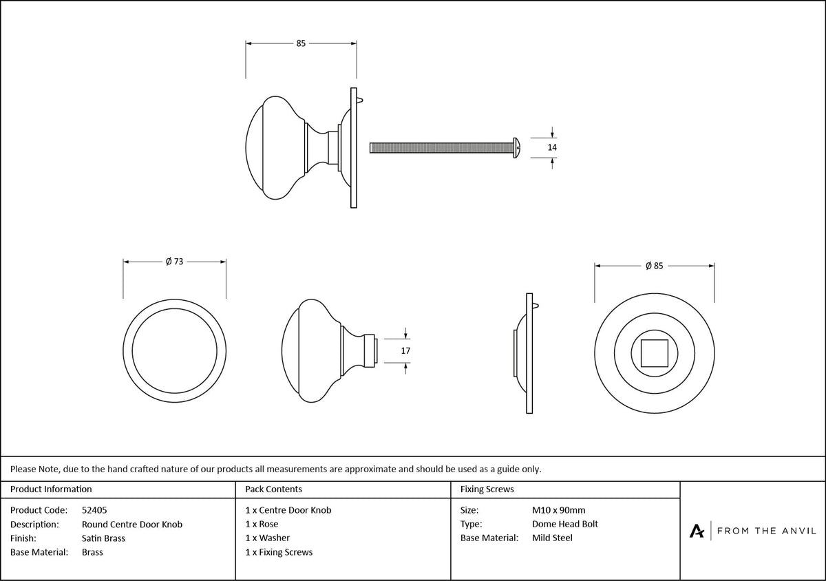 Round Centre Door Knob by From The Anvil