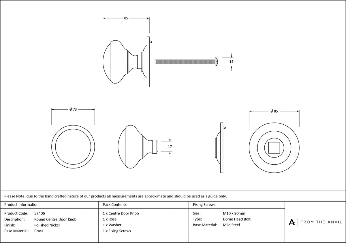 Round Centre Door Knob by From The Anvil