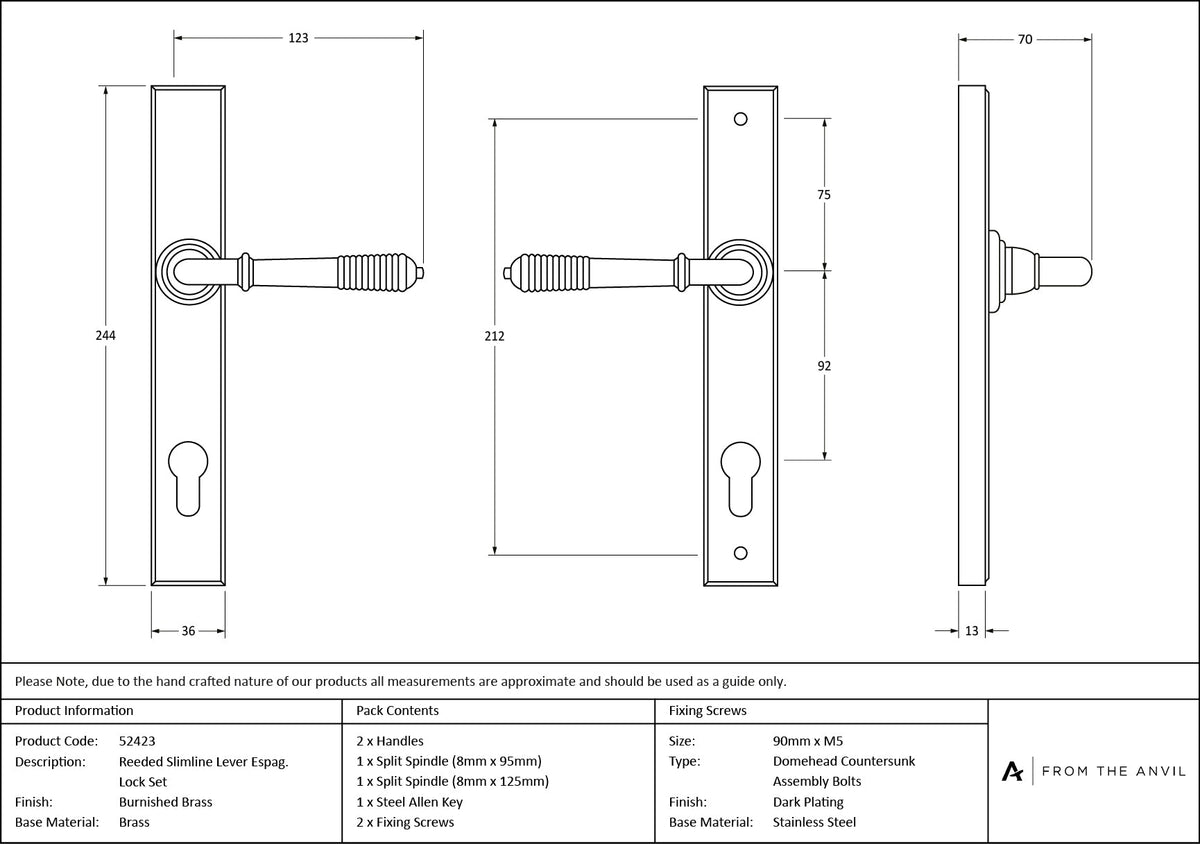 Reeded Slimline Lever Espag. Lock Set by From The Anvil