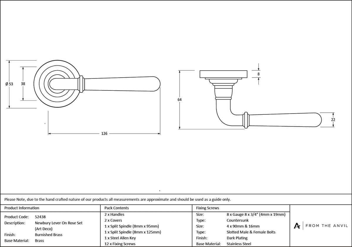 Newbury Lever on Rose Set (Sprung) by From The Anvil