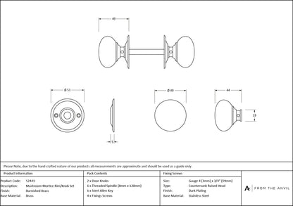Mushroom Mortice/Rim Knob Set by From The Anvil