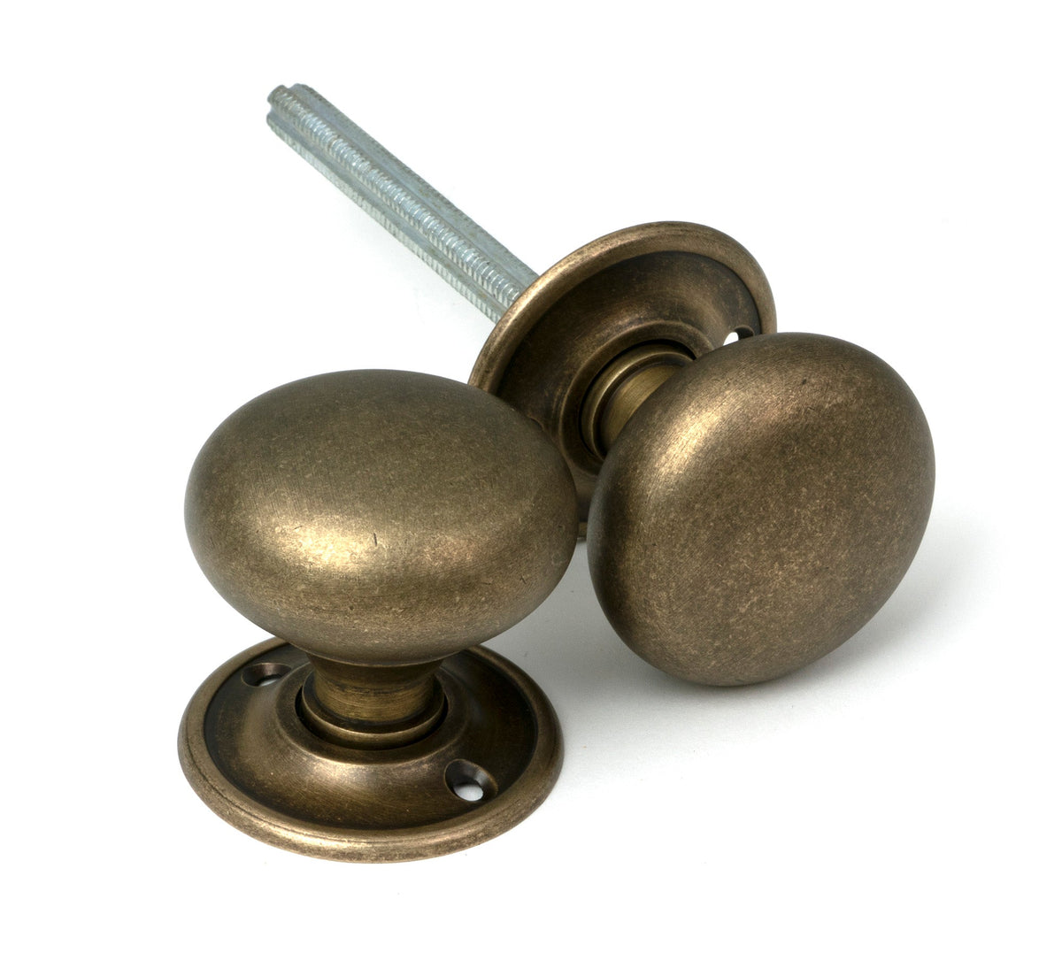 From The Anvil's Burnished Brass Mushroom Mortice/Rim Knob Set