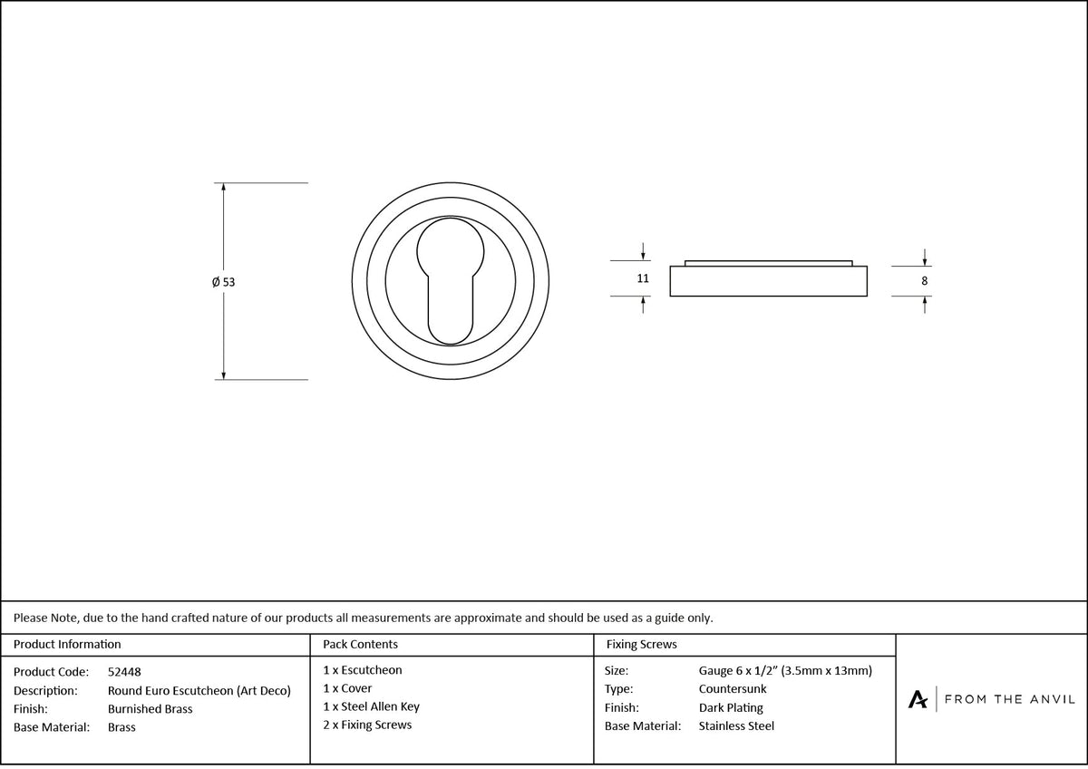 Round Euro Escutcheon by From The Anvil