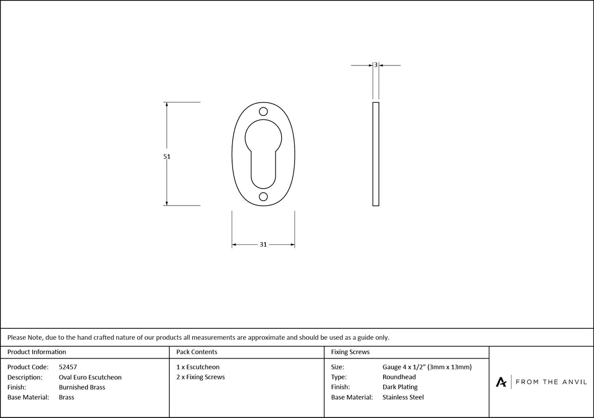 Oval Euro Escutcheon by From The Anvil