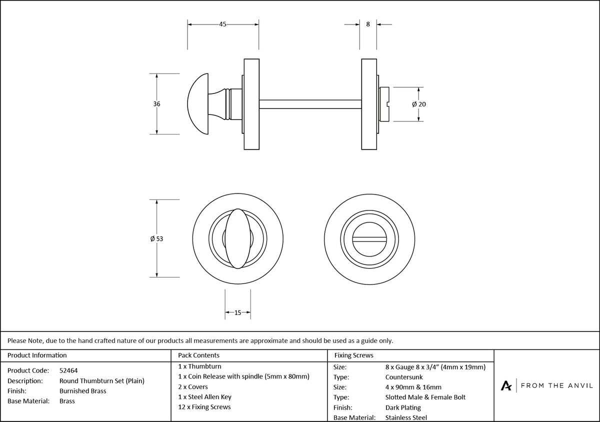 Concealed Round Thumbturn Set by From The Anvil