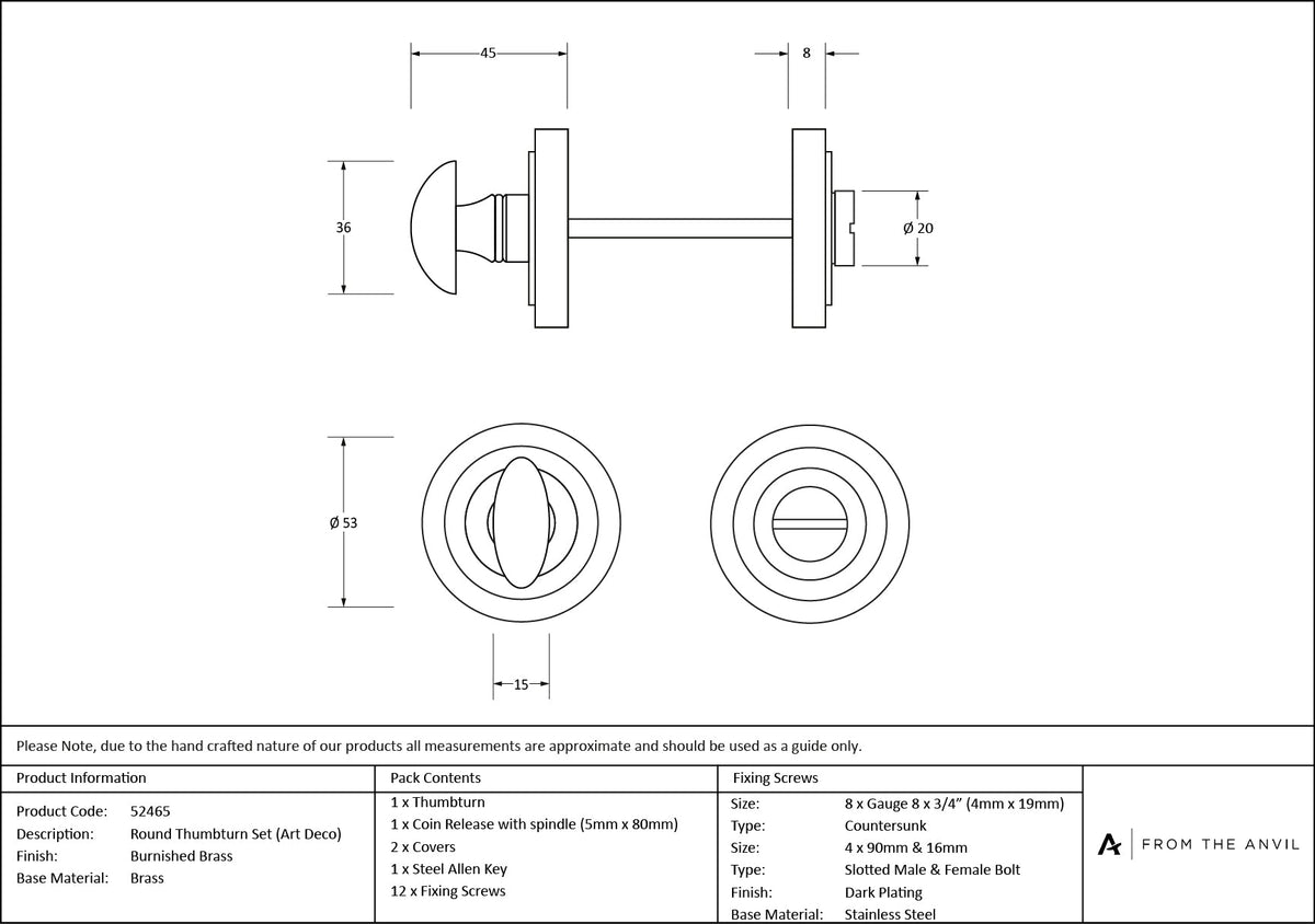 Concealed Round Thumbturn Set by From The Anvil
