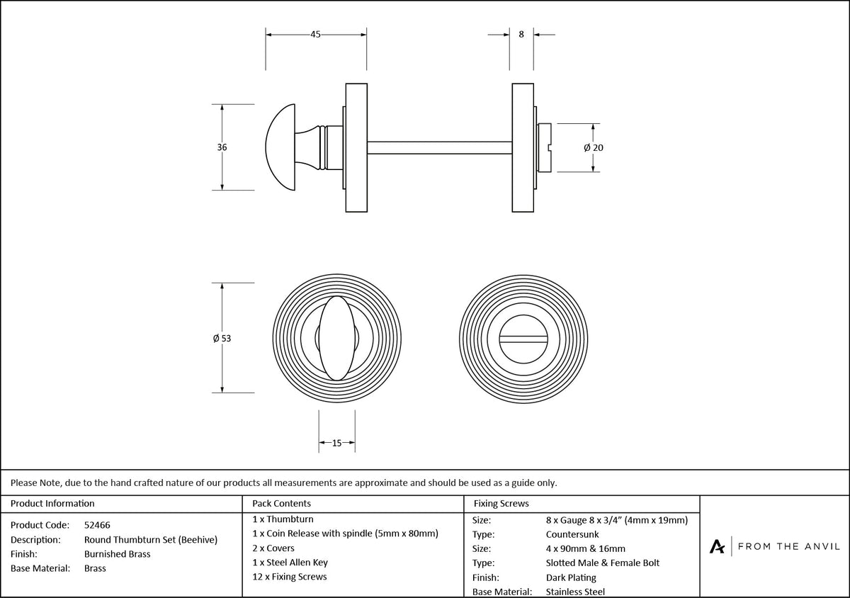 Concealed Round Thumbturn Set by From The Anvil