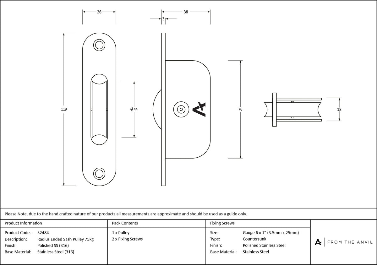 Radiused Sash Pulley 75kg by From The Anvil