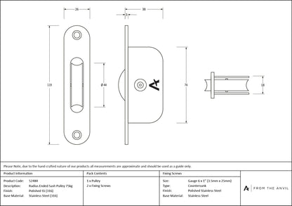 Radiused Sash Pulley 75kg by From The Anvil