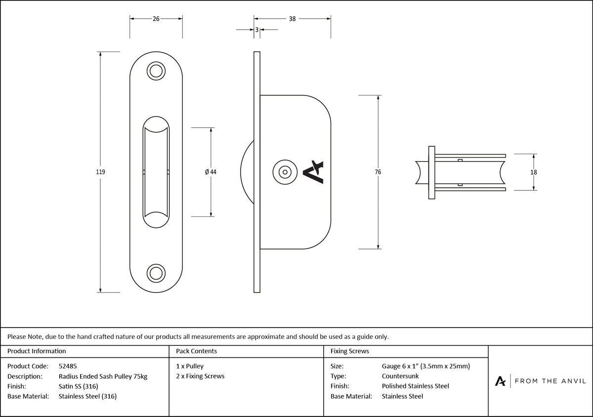 Radiused Sash Pulley 75kg by From The Anvil