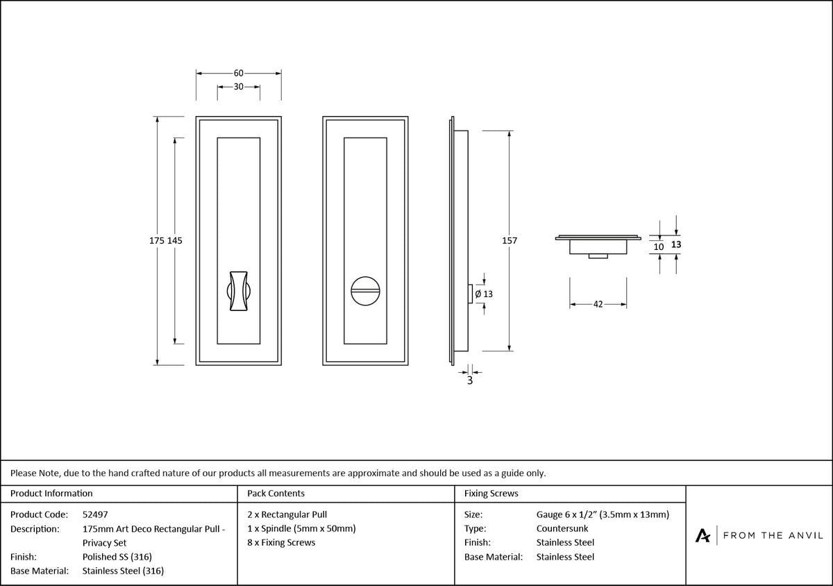 Art Deco Rectangular Pull - Privacy Set by From The Anvil