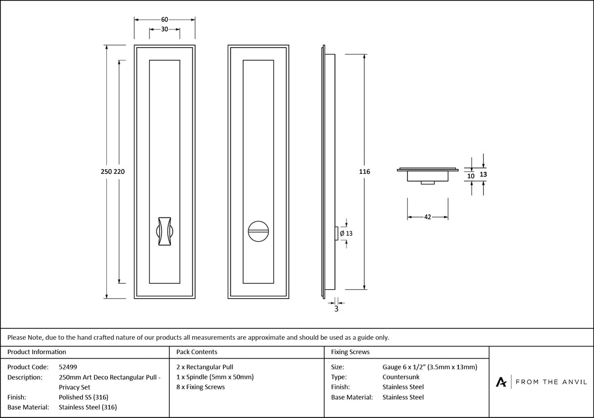Art Deco Rectangular Pull - Privacy Set by From The Anvil