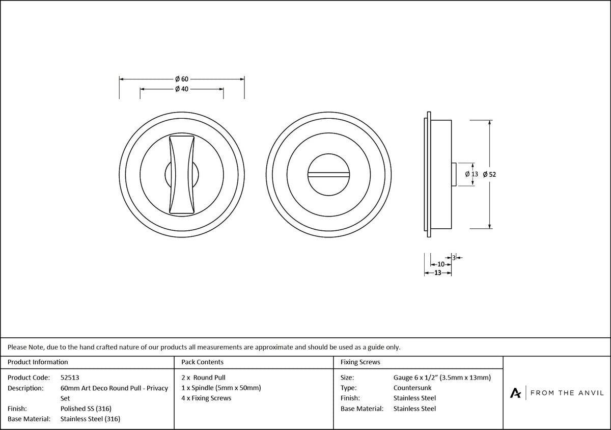 Art Deco Round Pull - Privacy Set by From The Anvil