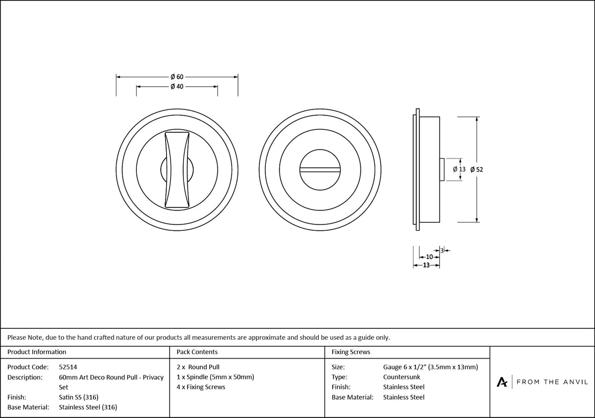 Art Deco Round Pull - Privacy Set by From The Anvil