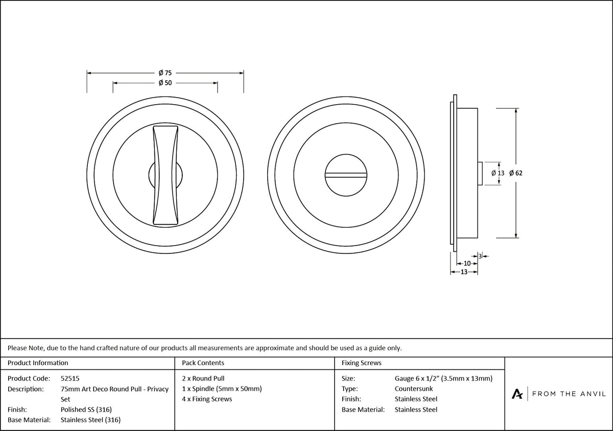 Art Deco Round Pull - Privacy Set by From The Anvil