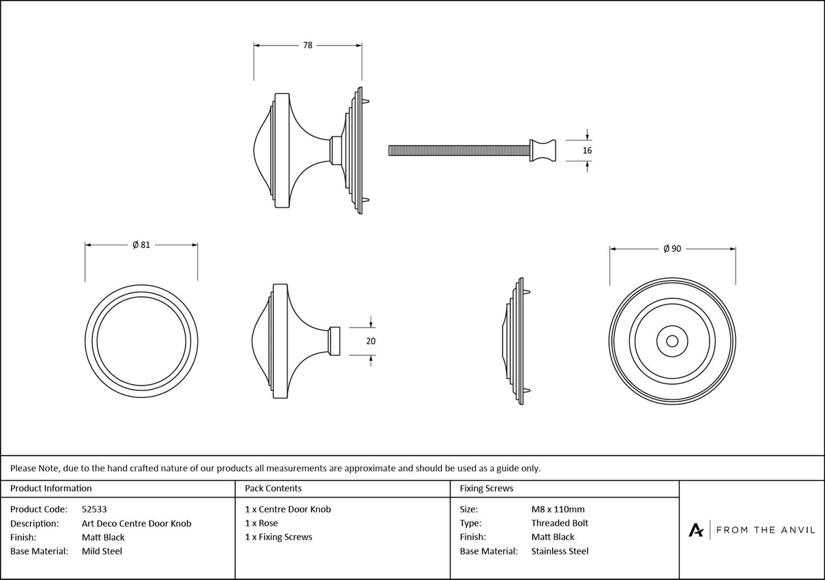 Art Deco Centre Door Knob by From The Anvil