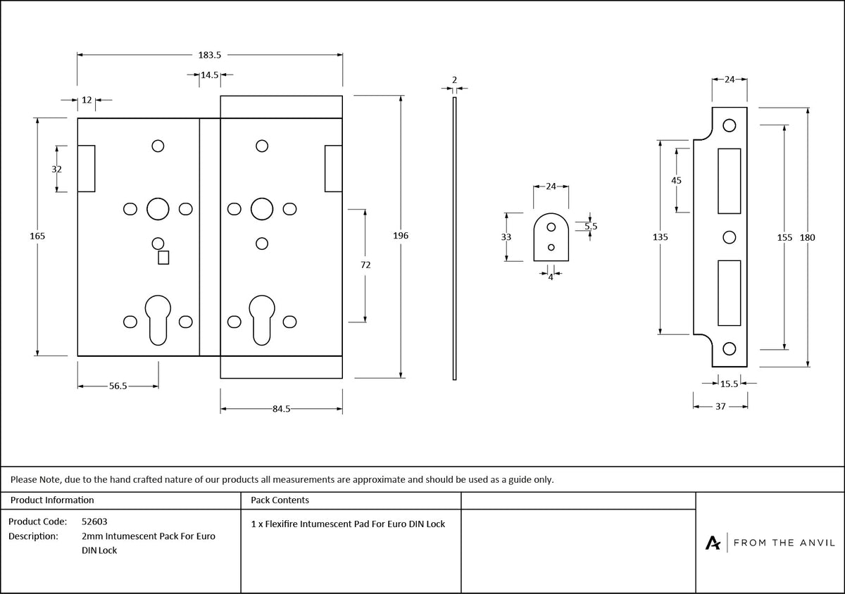 2mm Intumescent Pack for Euro Din Locks (FD 60) by From The Anvil