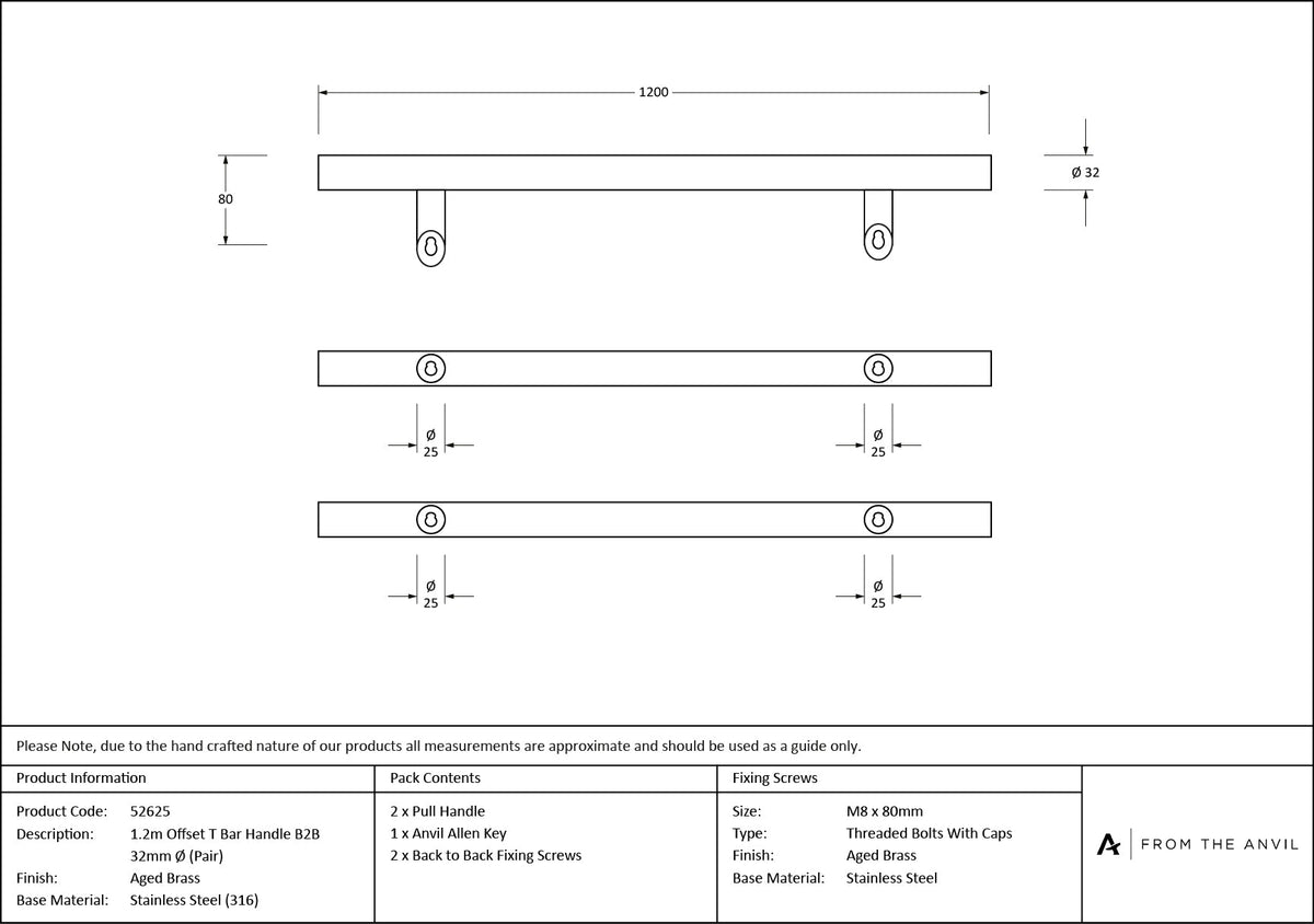 Offset T Bar Handle B2B 32mm dia by From The Anvil