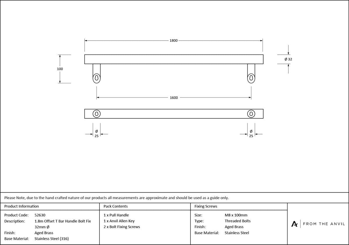 Offset T Bar Handle Bolt Fix 32mm dia by From The Anvil
