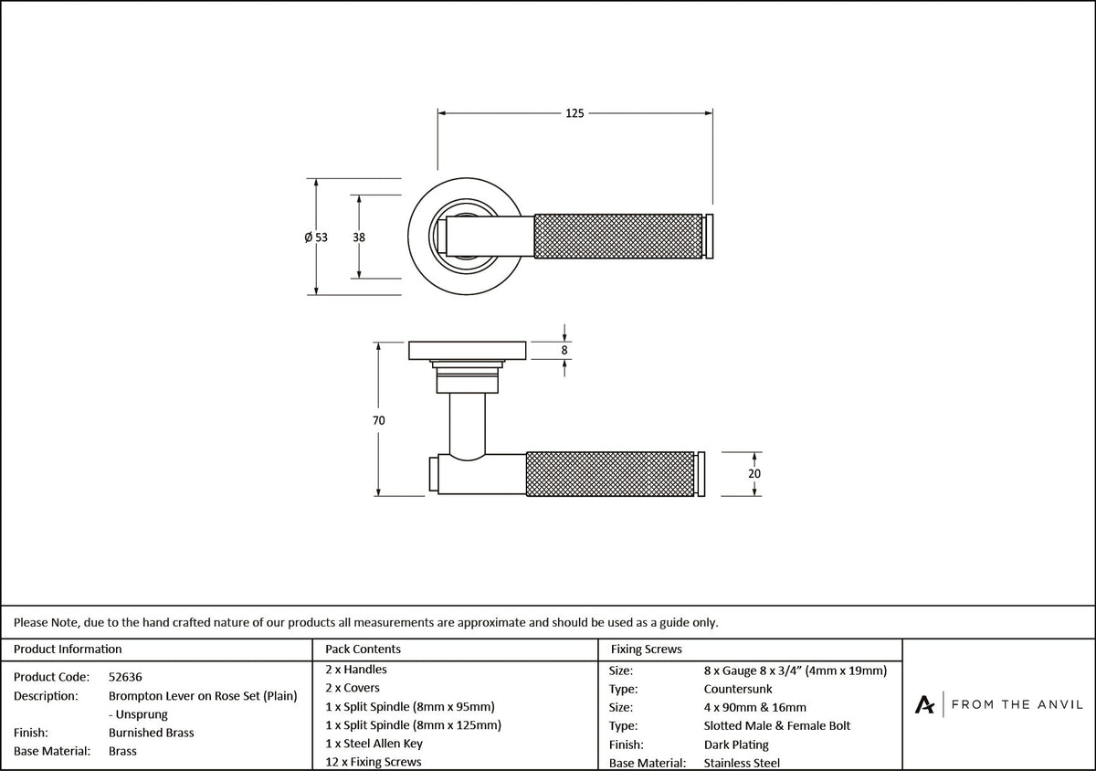 Brompton Lever on Rose Set (Unsprung) by From The Anvil