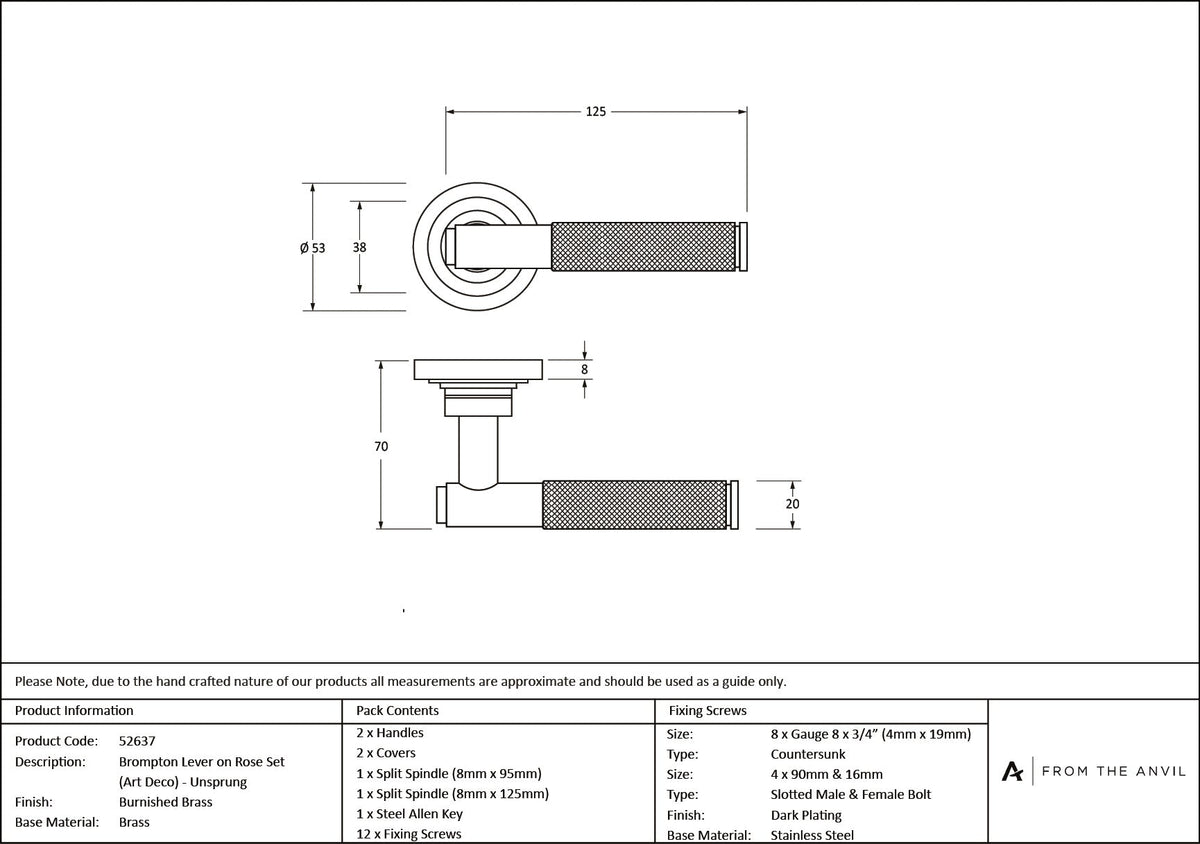 Brompton Lever on Rose Set (Unsprung) by From The Anvil
