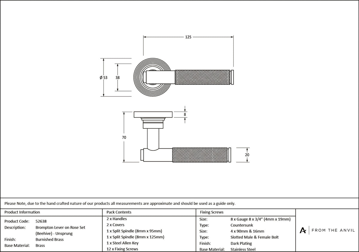 Brompton Lever on Rose Set (Unsprung) by From The Anvil