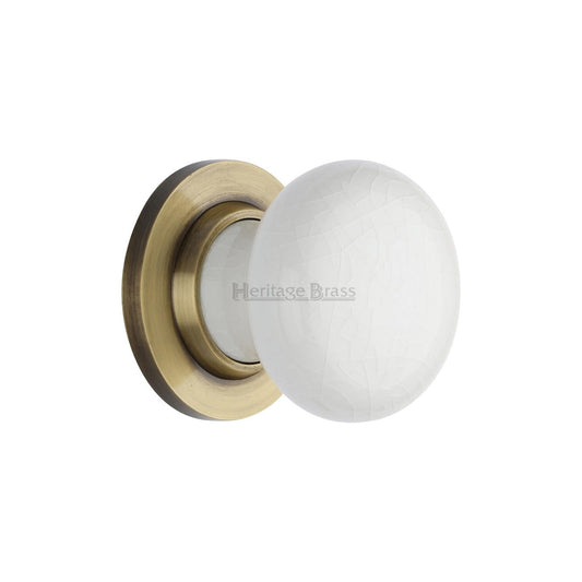 White Crackle Knob by M Marcus - Heritage Brass