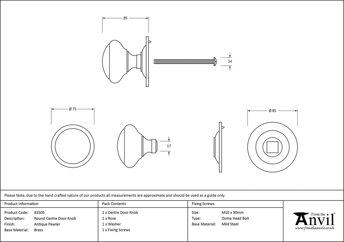 Round Centre Door Knob by From The Anvil