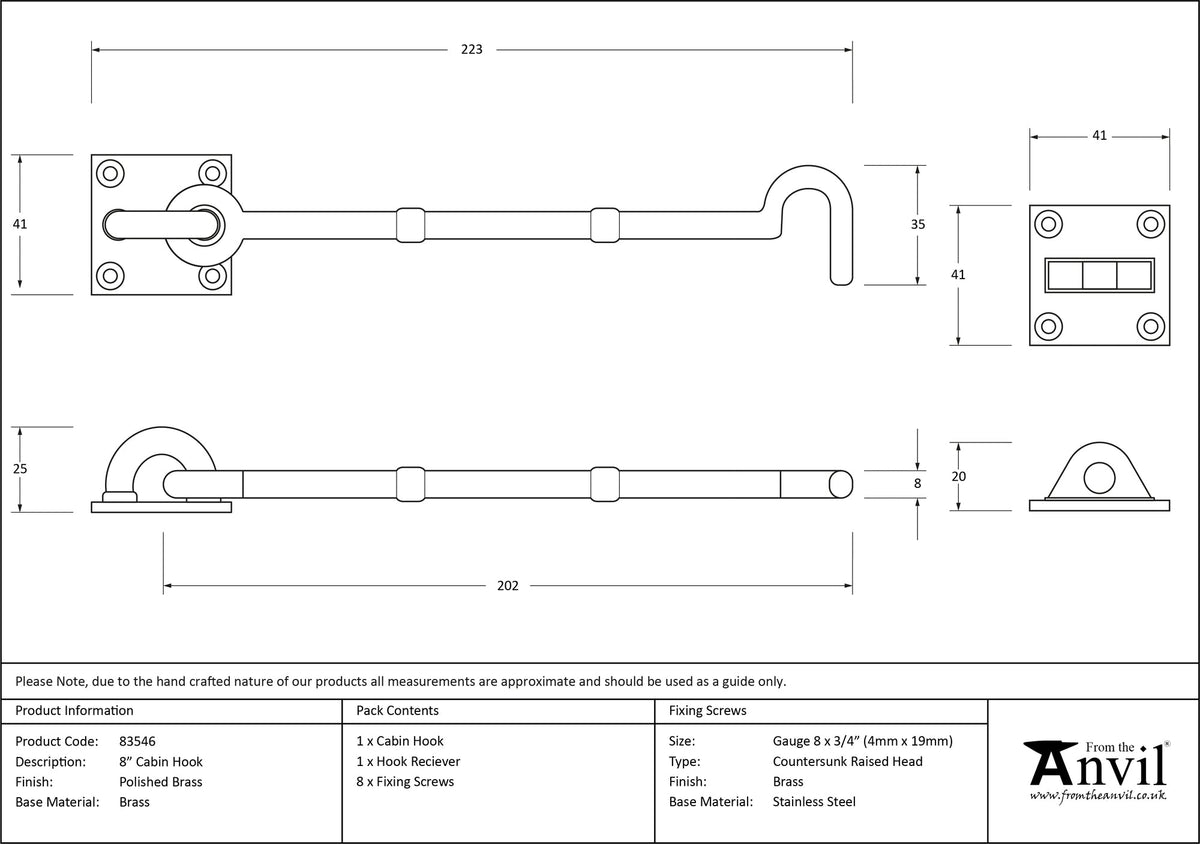 Cabin Hook Polished Brass by From The Anvil